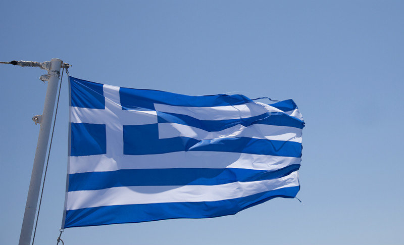 Greek Flag On Blue Star Ferry Ithaki