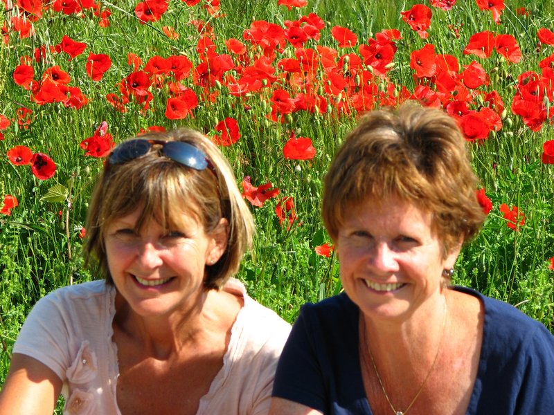 Deb and I resting by a spectacular field of poppies