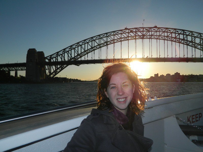 Me on a ferry by the Sydney Harbor Bridge