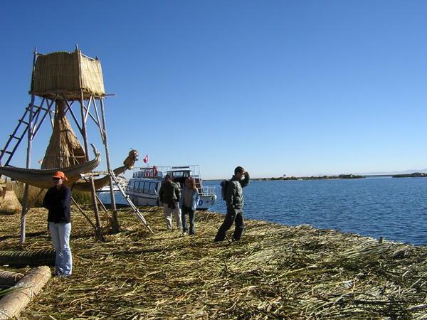 Striking a pose on the reed islands of the Uros