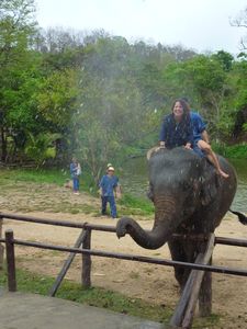 Being sprayed at the Lampang Elephant centre