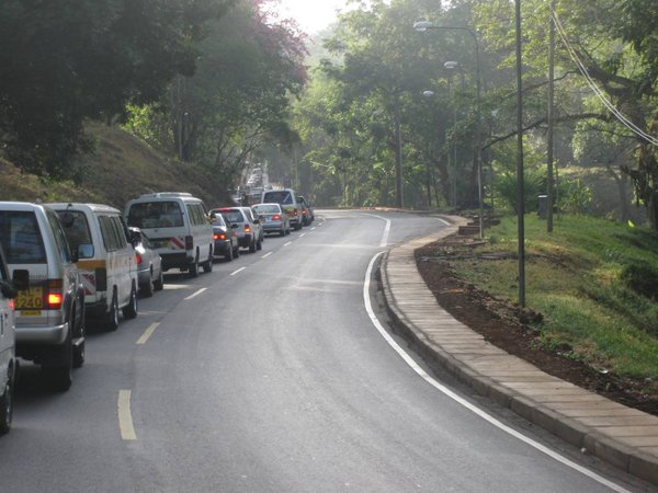 Line of cars crawling along Limuru Road in the morning  our daily commute