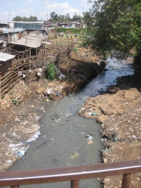 The Mathare River runs through Mathare  dumping ground for trash