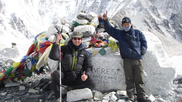 Dorje Sherpa, Pig and me at Everest bace camp