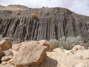 Many rock formations at the bottom of the crater