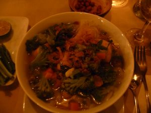 traditional Vietnamese soup and a glass of Dalat wine