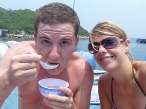 eating sea urchin soup