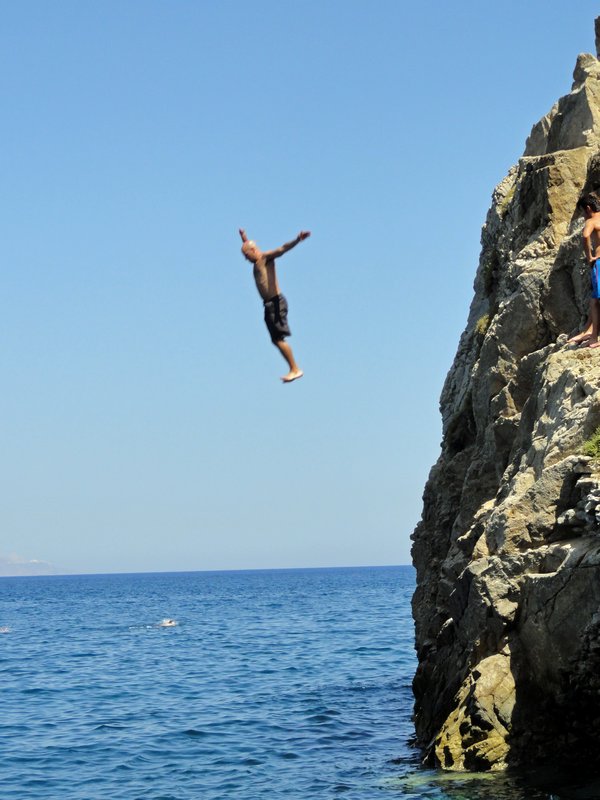 Cliff Diving in Santorini