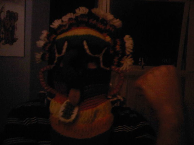 Christian's friend, Andy, wearing the cerimonious woolen mask I'd brought back