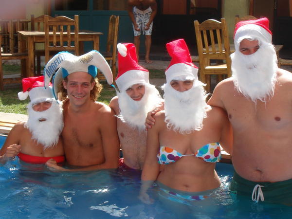 Swimming pool santas.. Me, Jean, Sebastian, Kate and Dave