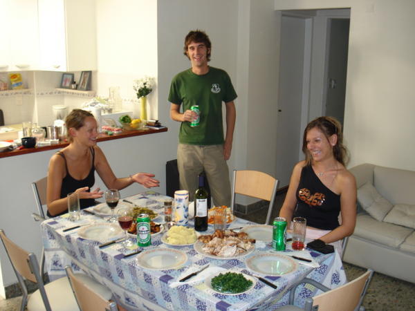 Xmas dinner at our flat.. Me, Emilio and Erika 