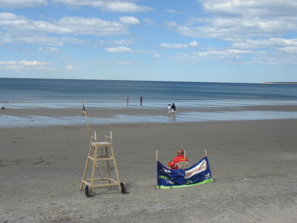 A lone life guard with his "mate" (herbal tea) on Puerto Madryn beach.. mid week before thousand of people turn up at the weekend! 