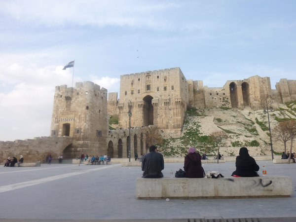 Imposing entrance gate to Aleppo citadel
