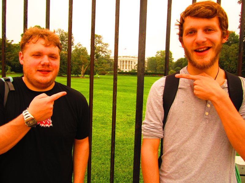 Pointing at the White House!