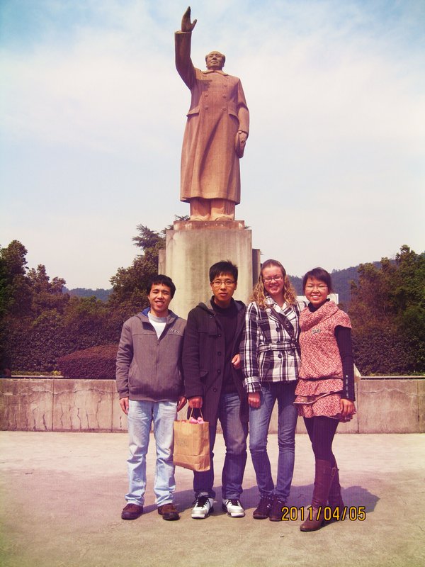 Liutao, Liyang, Weifang, and I with Chairman Mao at Zhejiang University