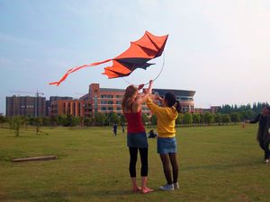 Weifang teaching me to fly Chinese kites