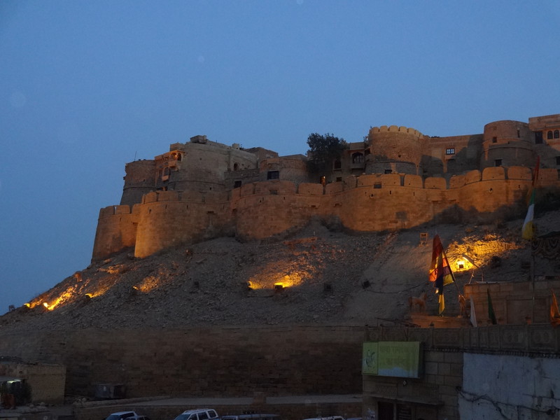 The fort lit up at night