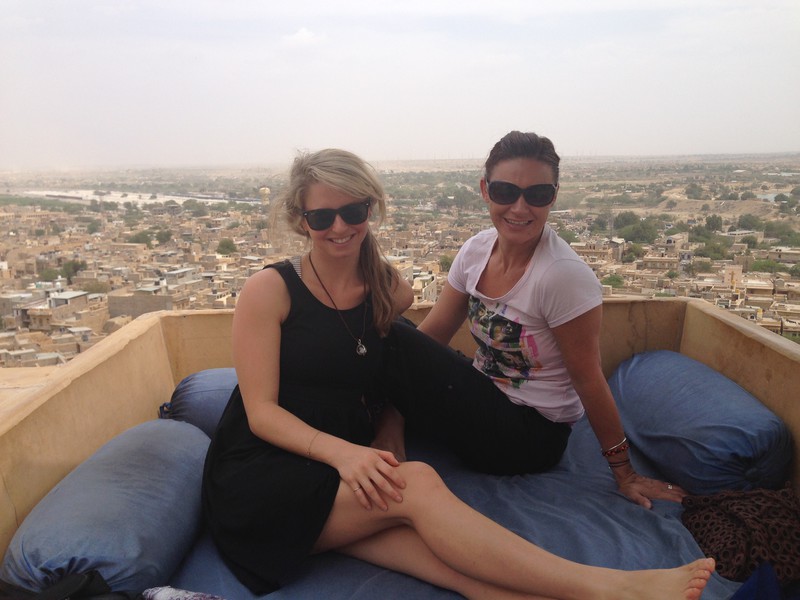 Relaxing at our guesthouse overlooking the city from inside the Fort