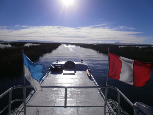 On Lake Titicaca, going towards the Uros Islands