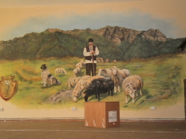 An example of Yuvel's artwork in the town hall at Sina