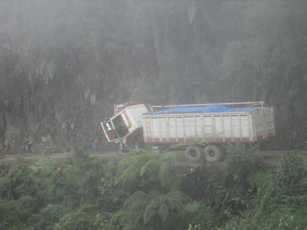 A lorry abandoned on the road