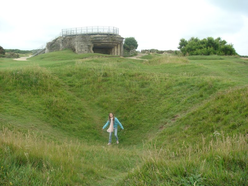 Inside a crater with German pillbox behind