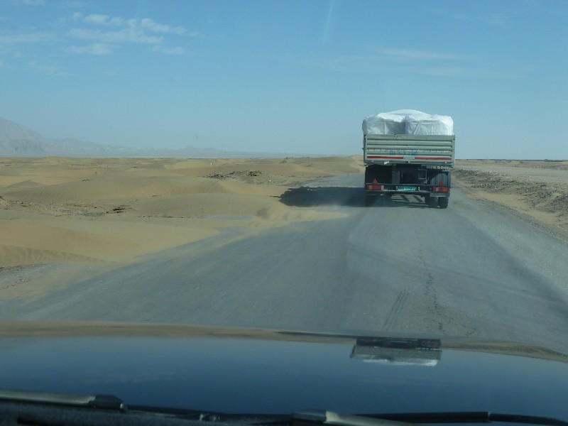 Drifting sand on the road across the West Karakoram desert