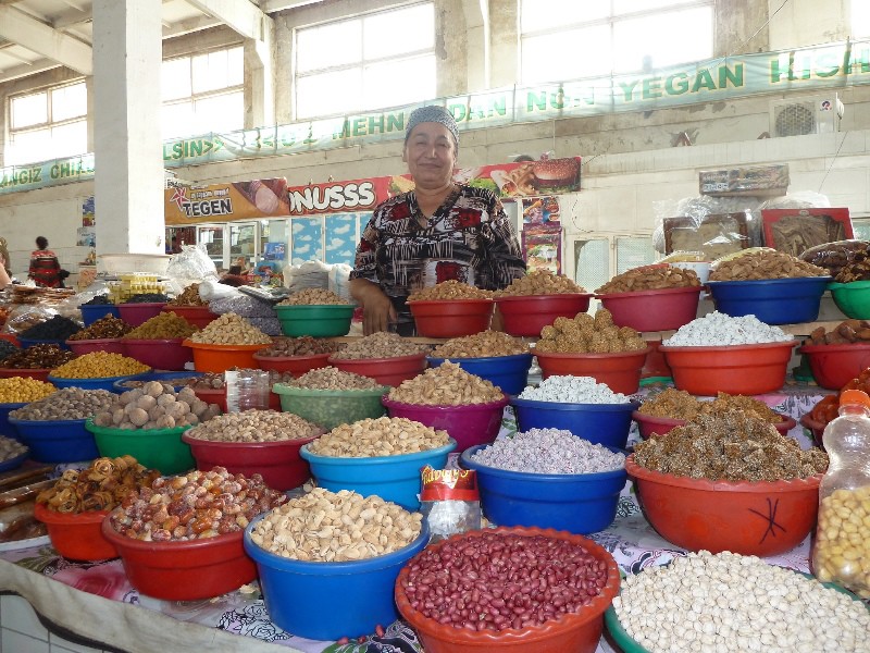 Dried fruit and nut seller in Kility Bazaar, Bukhara