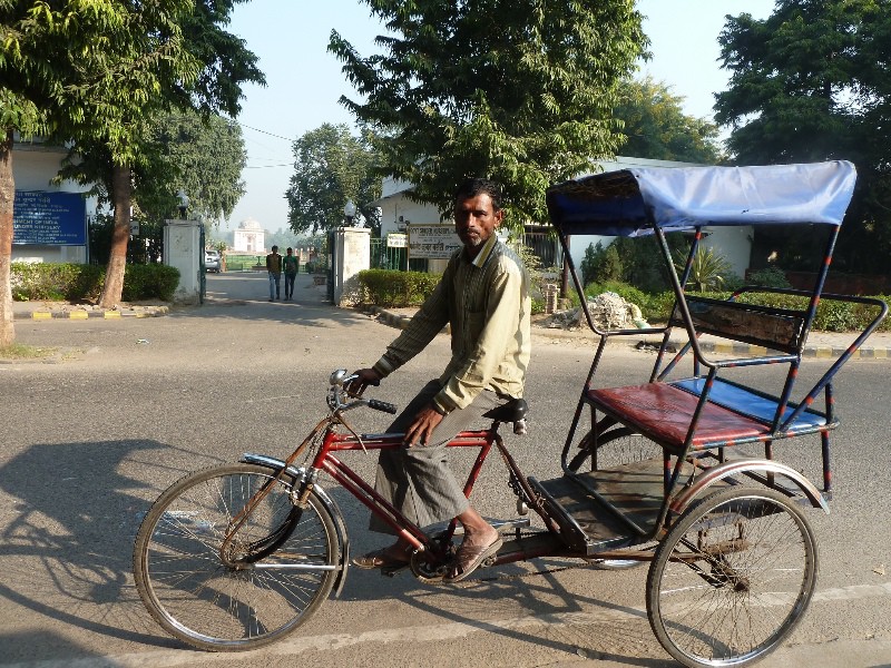 A rickshaw driver outside Sunder Nursery Garden
