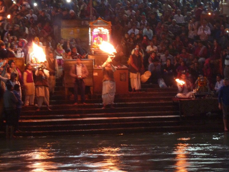 Torches swinging during the 'Ganga aarti' at Har-Ki-Pairi ghat in Haridwar