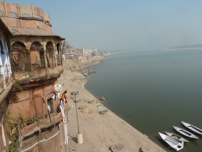 The ghats looking along the Ganges pass the old city of Varanasi
