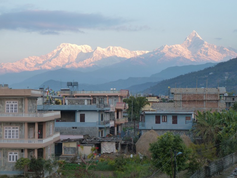 The incredible view from Bobbie and Phim's rooftop balcony in Pokhara