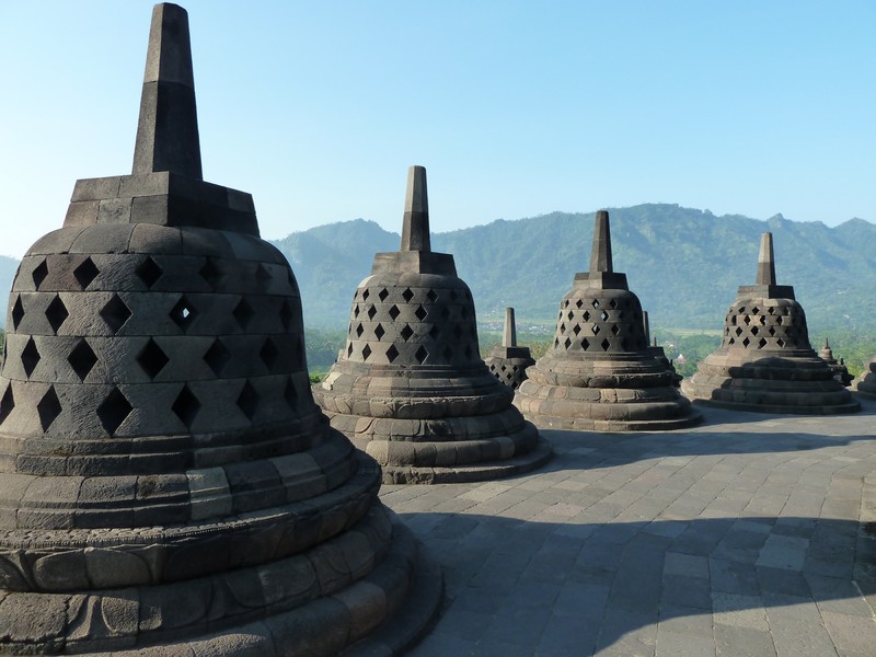 Restored stupas at Borobudur 