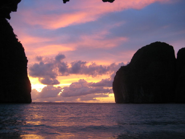 sunset on maya bay