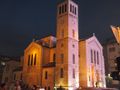 A city centre church lit up in all its glory (Sarajevo; Bosnia and Herzegovina)