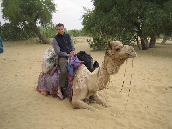Geoff's camel sinks to it's knees in a particularly soft patch of sand