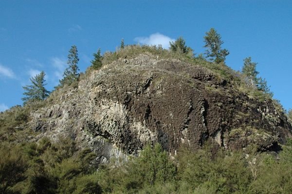Weird columnar andesite rocks at start of the Wharekirauponga Tracks