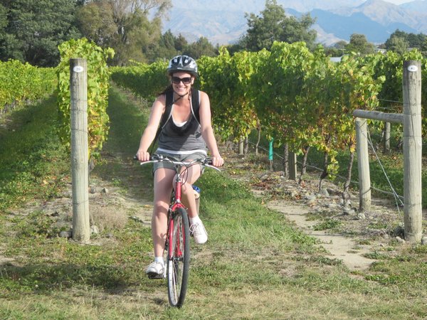 Renee riding through the grapevines