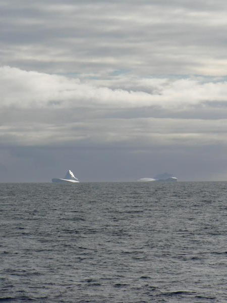 Huge icebergs at sea as we approach the south shetland islands