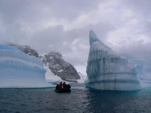 A Zodiac among the icebergs