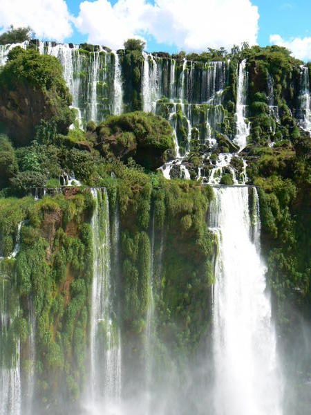 Lush green waterfalls on the Argentine side