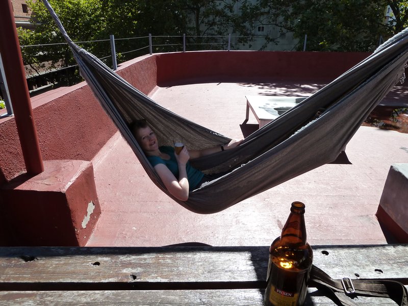 me in a hammock on the roof terrace!