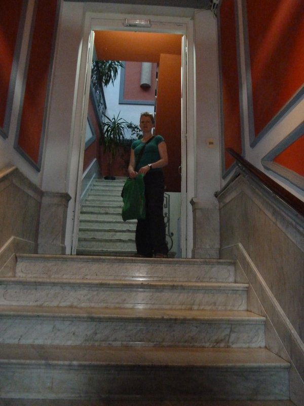 me on the staircase of our hostel