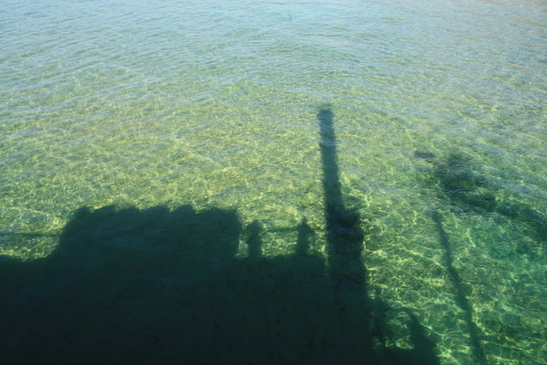 The shadow of our boat, the Tahoe Queen