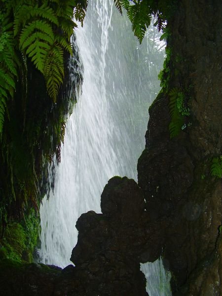 view from behind the falls