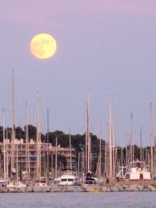 Full moon over the port of St Raphael