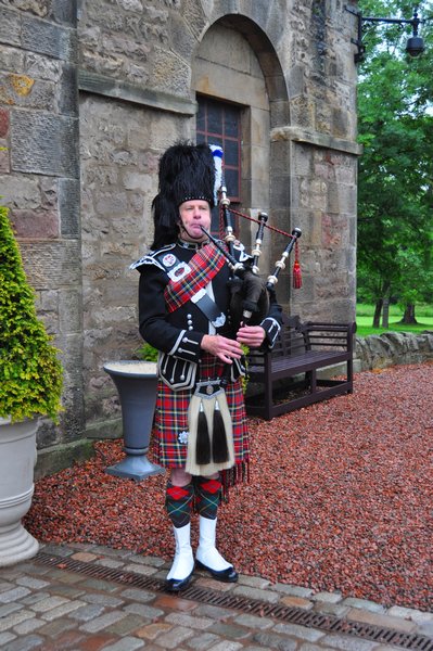 Bagpiper welcoming us at our Scottish Evening
