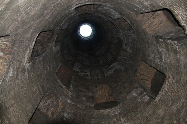 Looking up from the bottom of the well.