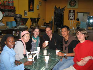 Having a cuppa with friends from Hostel Amigo