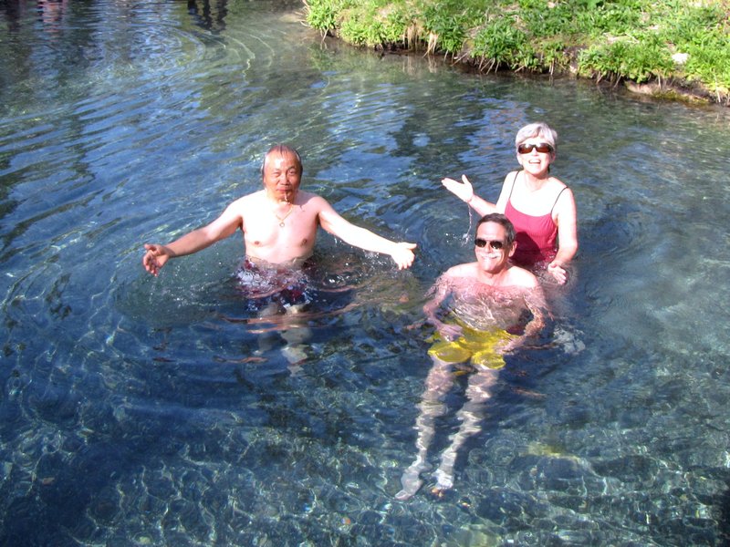 AK3 May20 Friends basking in Laird Hot Springs